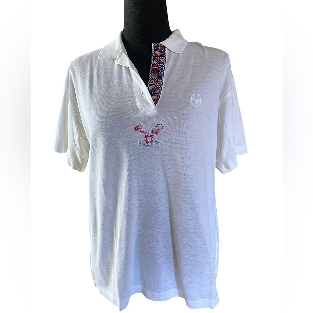Vintage Sergio Tacchini White Polo Rugby  designer accent Women’s Size 14